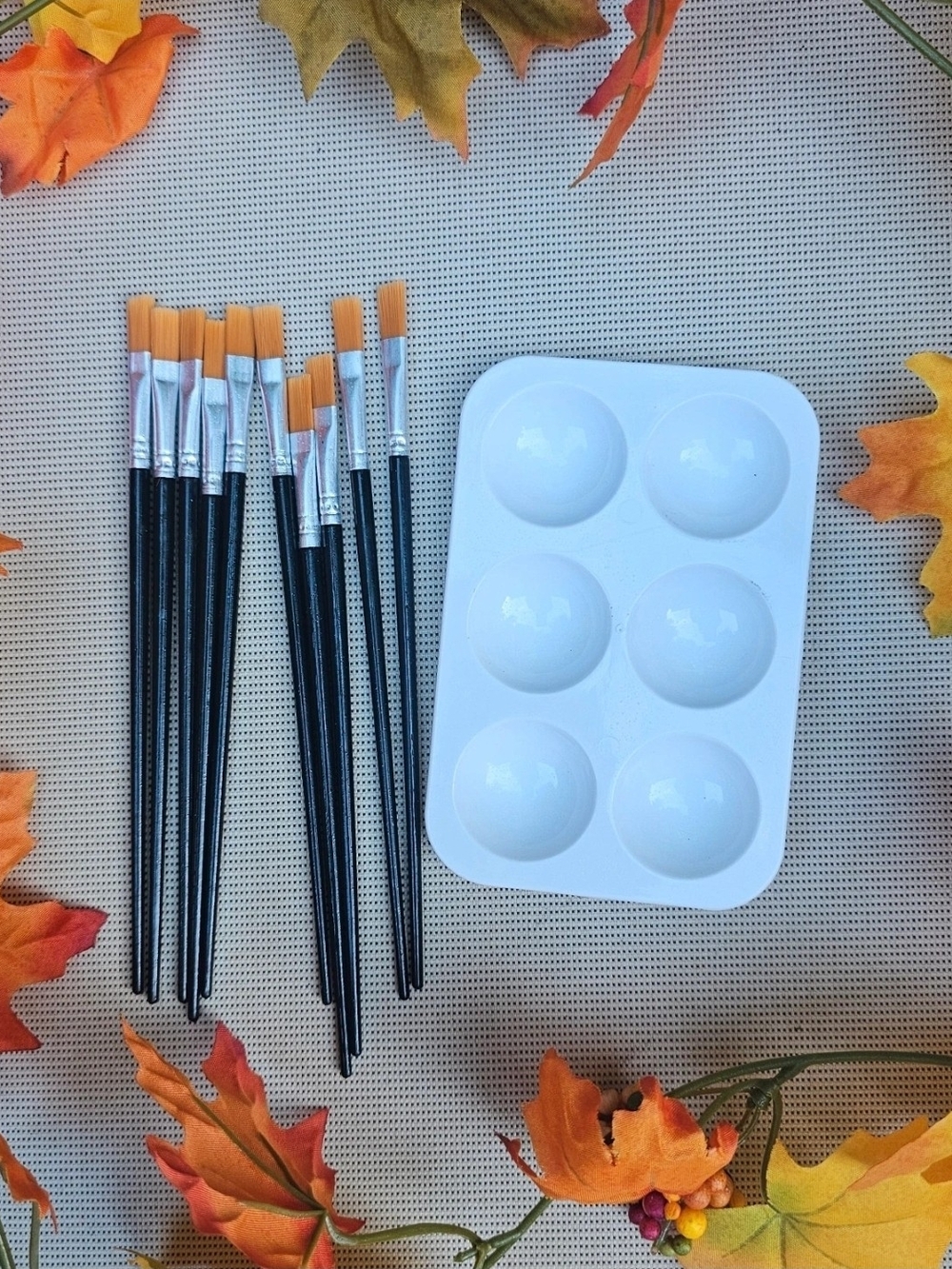 Black Handle Paint Brush Set with Orange Bristles and Free Palette